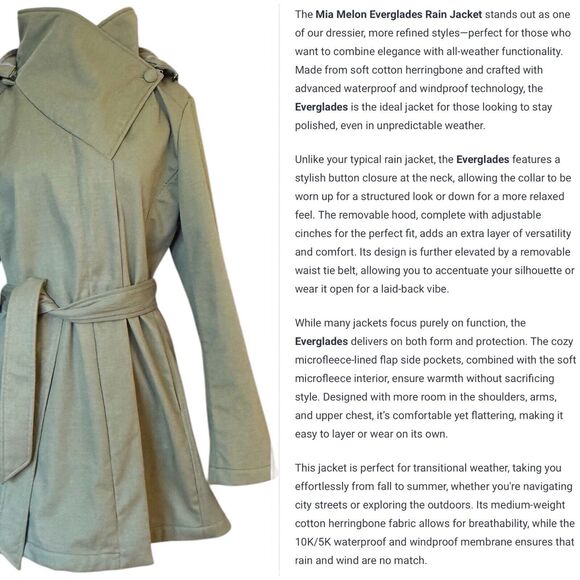 Mia Melon Everglades Jacket Womens L/XL Waterproof Elevated Raincoat Outdoors - Picture 15 of 16